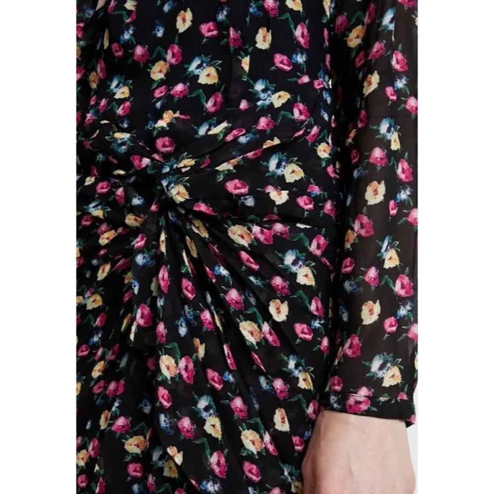 All Saints Allsaints Floral Rylie Kukio Shirred Long Sleeve Mini Dress EUC Sz 4 - Picture 6 of 12
